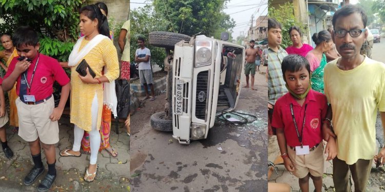 Accident News: ফোনে কথা বলতে মগ্ন ড্রাইভার, নিয়ন্ত্রণ হারিয়ে ডিভাইডারে ধাক্কা দিয়ে উলটে গেল পড়ুয়া ভর্তি পুলকার
